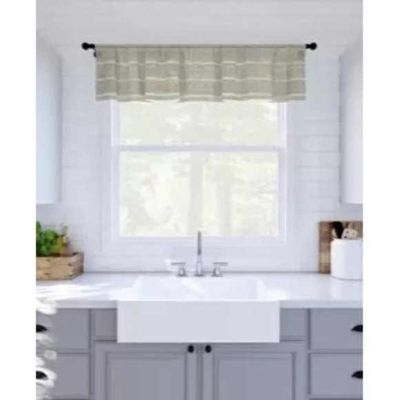 Clean Window Twill Stripe Anti-Dust Cafe Curtain Valance, 52" x 14" - Picture 1 of 4